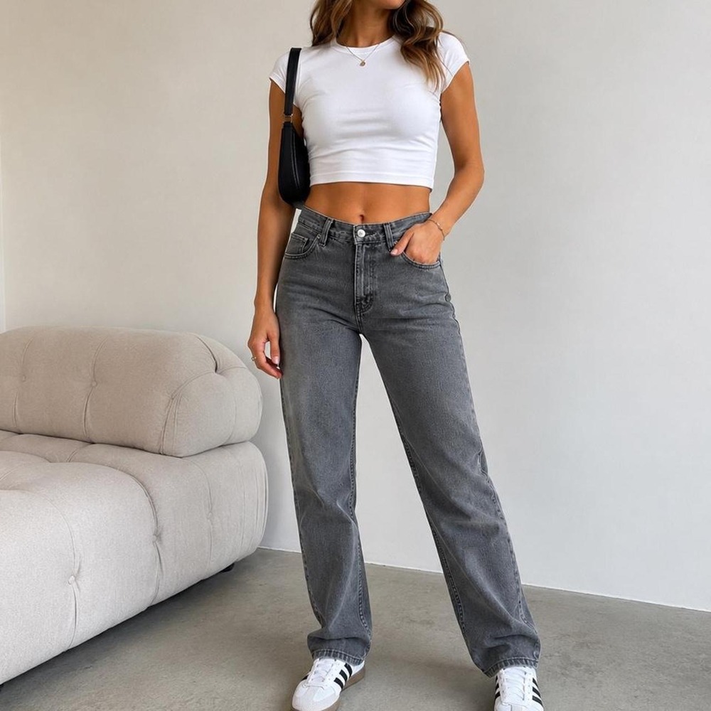 J. Jill High-Rise Gray Straight Leg Jeans Size 10 | Y2K Minimalist Denim